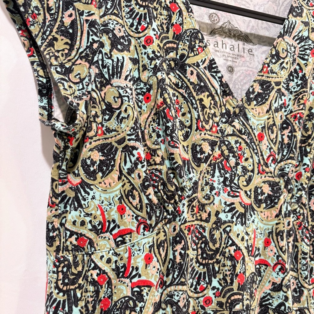 Sahalie Green Floral Swing Midi Dress Size Petite Large - Picture 3 of 9